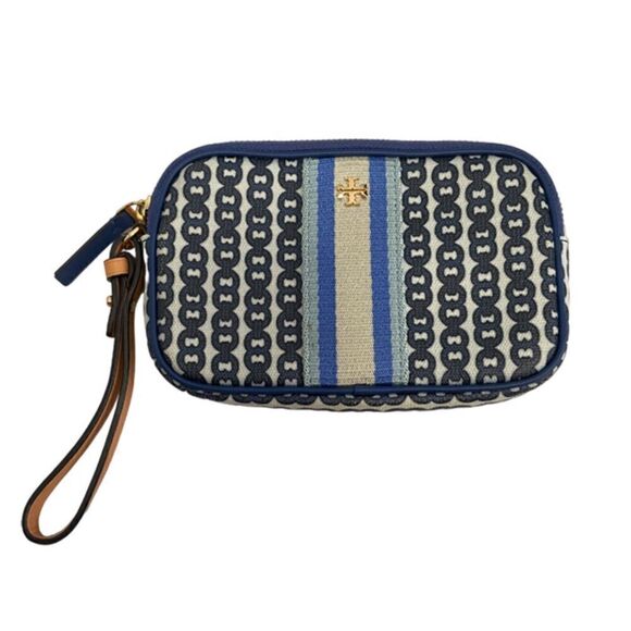 Tory Burch Blue & Cream Wristlet Clutch - Picture 1 of 11